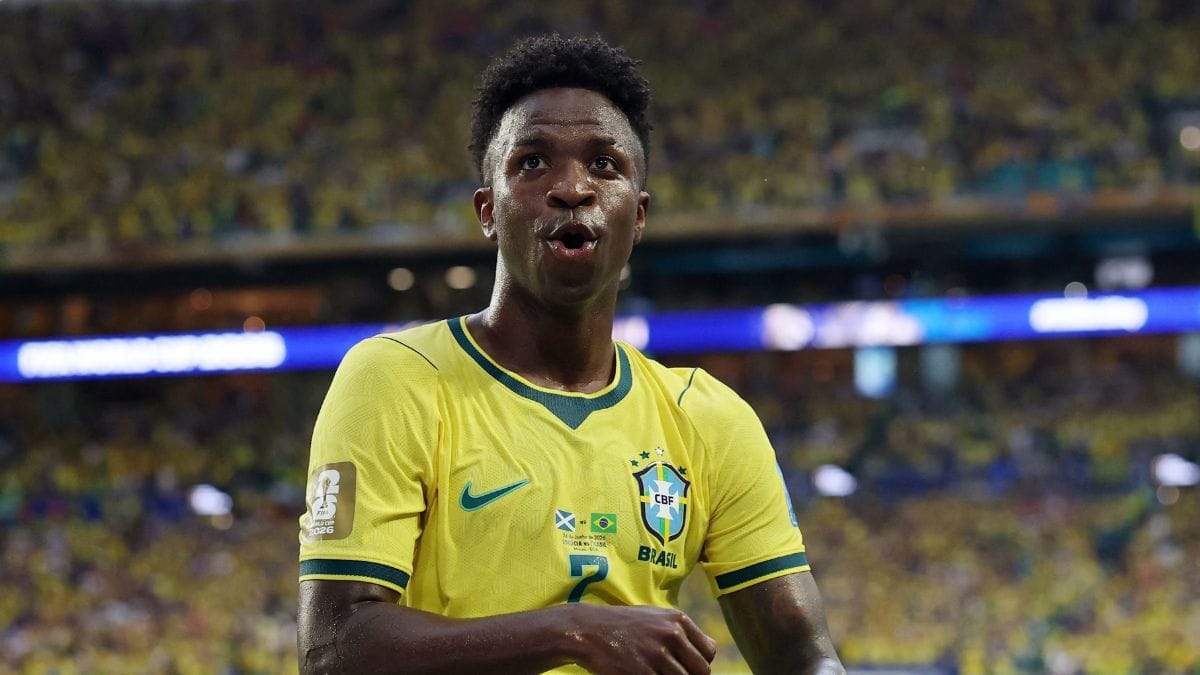Vini Jr fez dois dos três gols da Seleção Brasileira contra a Escócia (Foto: REUTERS)