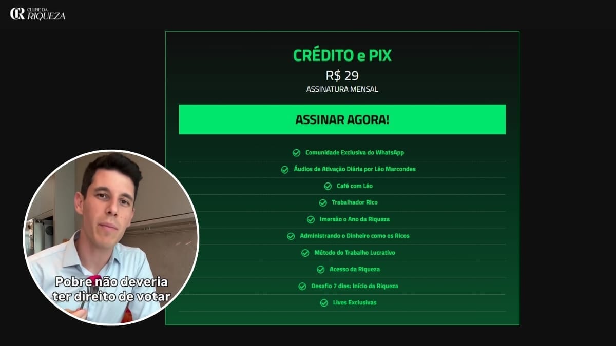 influenciador vende assinaturas para seguidores entrarem em um clube da riqueza (Foto Reprodu&ccedil;&atilde;o, Redes Sociais) 