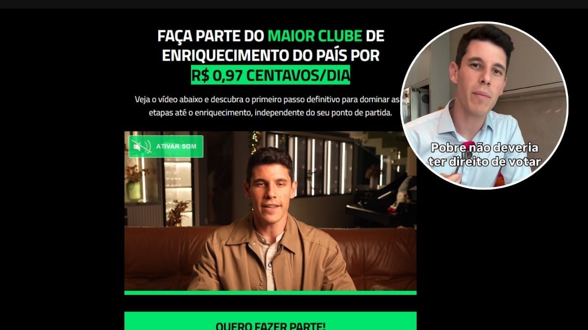 influenciador vende assinaturas para seguidores entrarem em um clube da riqueza (Foto Reprodu&ccedil;&atilde;o, Redes Sociais)