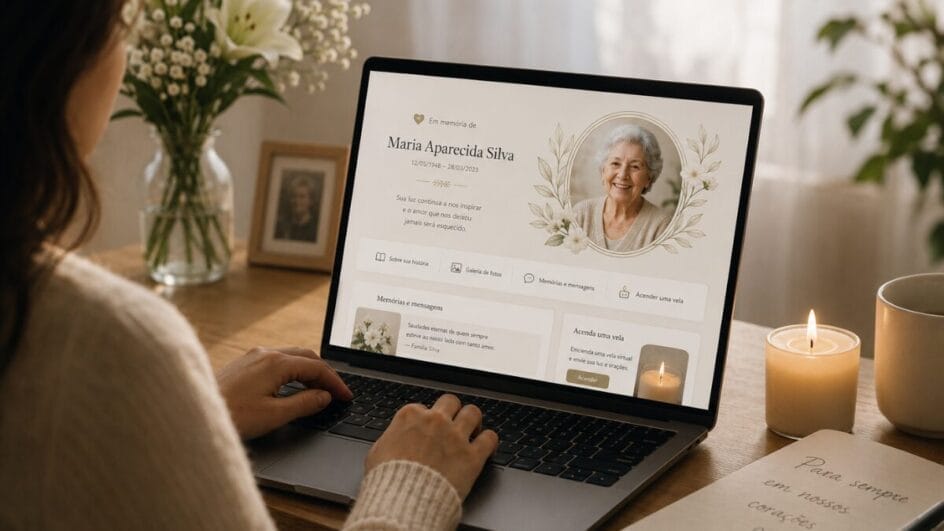 Memoriais online permitem reunir fotos, histórias e homenagens em um espaço digital criado para manter lembranças vivas (Foto: Imagem produzida por IA)