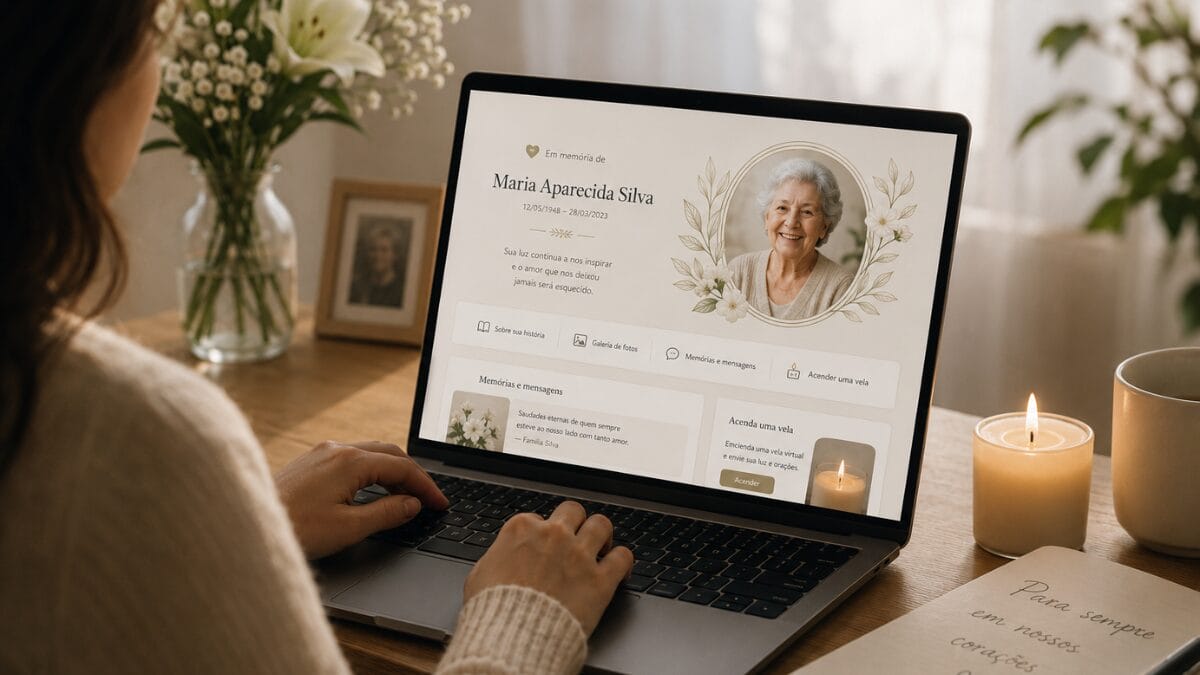 Memoriais online permitem reunir fotos, histórias e homenagens em um espaço digital criado para manter lembranças vivas (Foto: Imagem produzida por IA)
