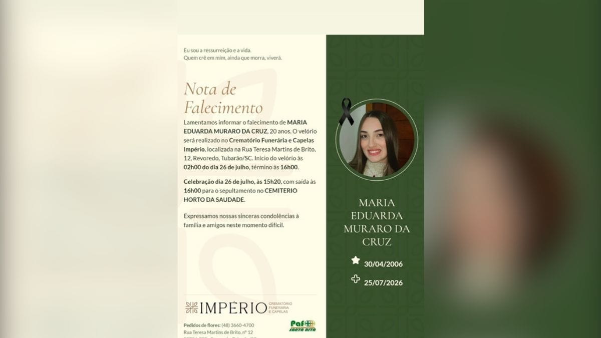 Informações sobre o velório de Maria Eduarda Muraro