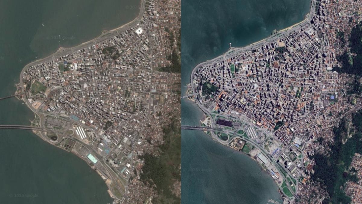 Imagens de satélite mostram transformação do Centro de Florianópolis desde os anos 2000