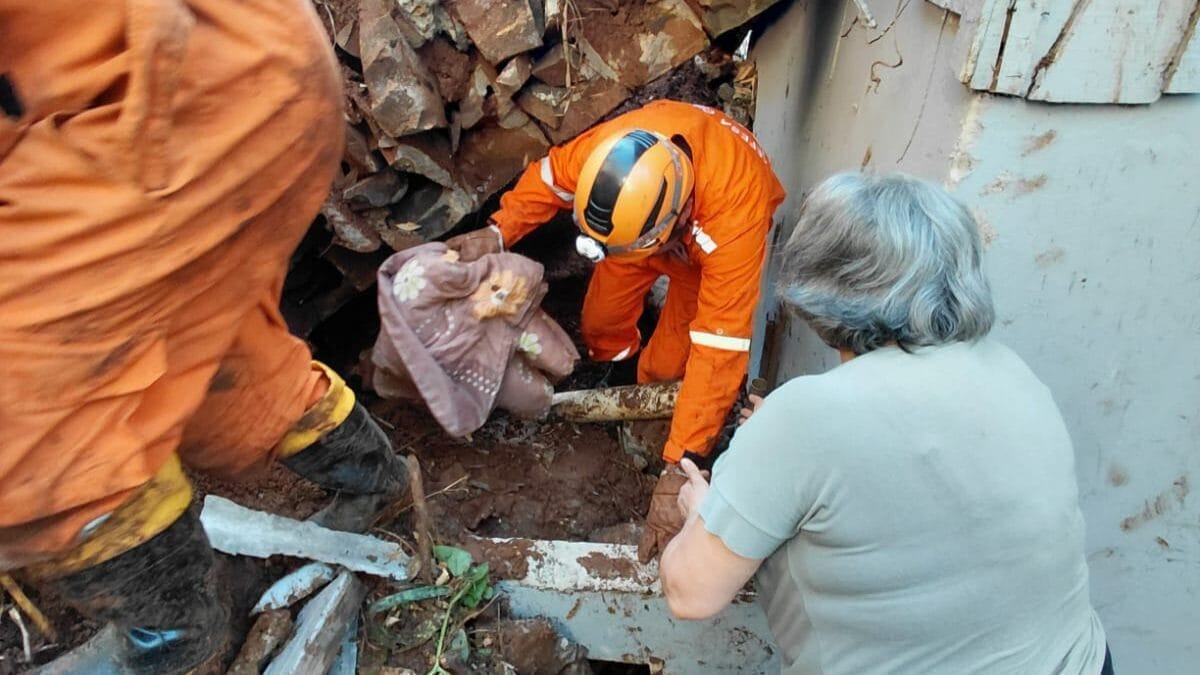 Cão é resgatado após muro cair