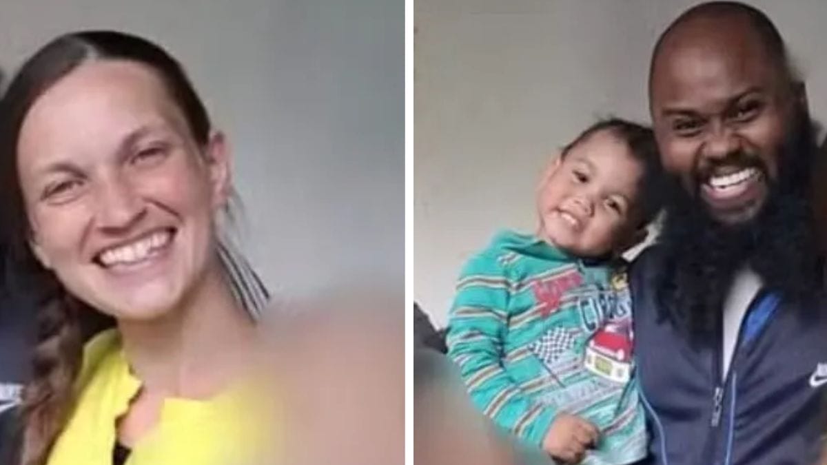 Foto da mãe de Oliver, Menino que morreu por não dar bom dia, e do pai com ele no colo.