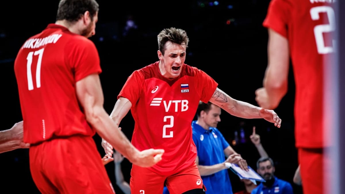 Rússia venceu o Brasil na VNL de 2021 (Foto: FIVB, Reprodução)