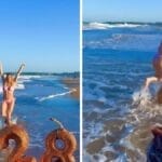 De biquíni na praia, Sheila Mello comemora aniversário correndo da vela: “Quarenta e OITÃO com tudo em cima!”