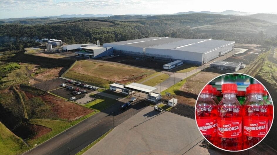 Foto aérea da fábrica de Paverama da Fruki e bebida Framboesa