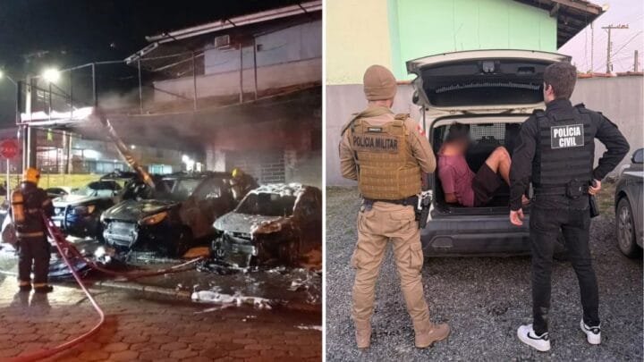 carros incendiados em Araquari
