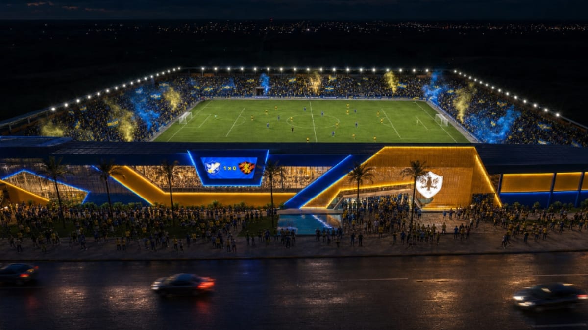 Projeto mostra como deve ficar o novo estádio da SAF do Nordeste (Foto: Retrô FC, Divulgação)
