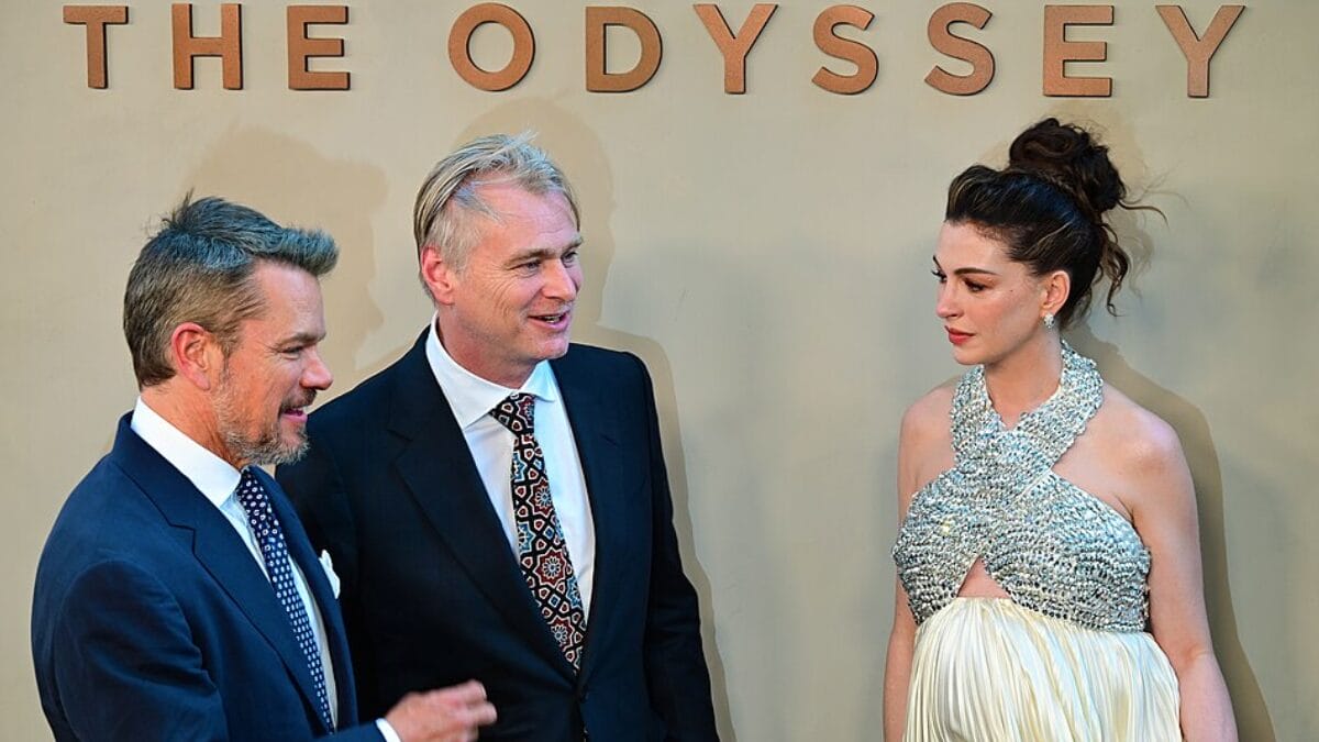 Ao lado de Matt Damon e Anne Hathaway, Nolan apresentou A Odisseia, produção filmada integralmente com câmeras de película IMAX (Foto: Philip Romano / Wikimedia Commons)