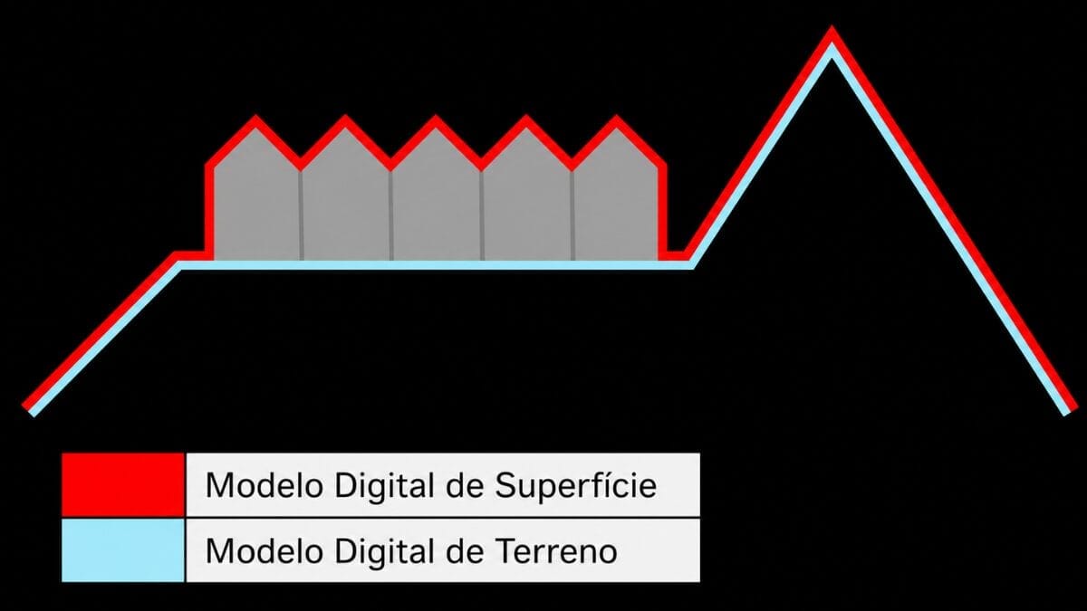 Programas distinguem o modelo da superfície, que inclui árvores e edifícios, do modelo que representa apenas o relevo do terreno (Foto: Yodin / Wikimedia Commons / Imagem Editada)