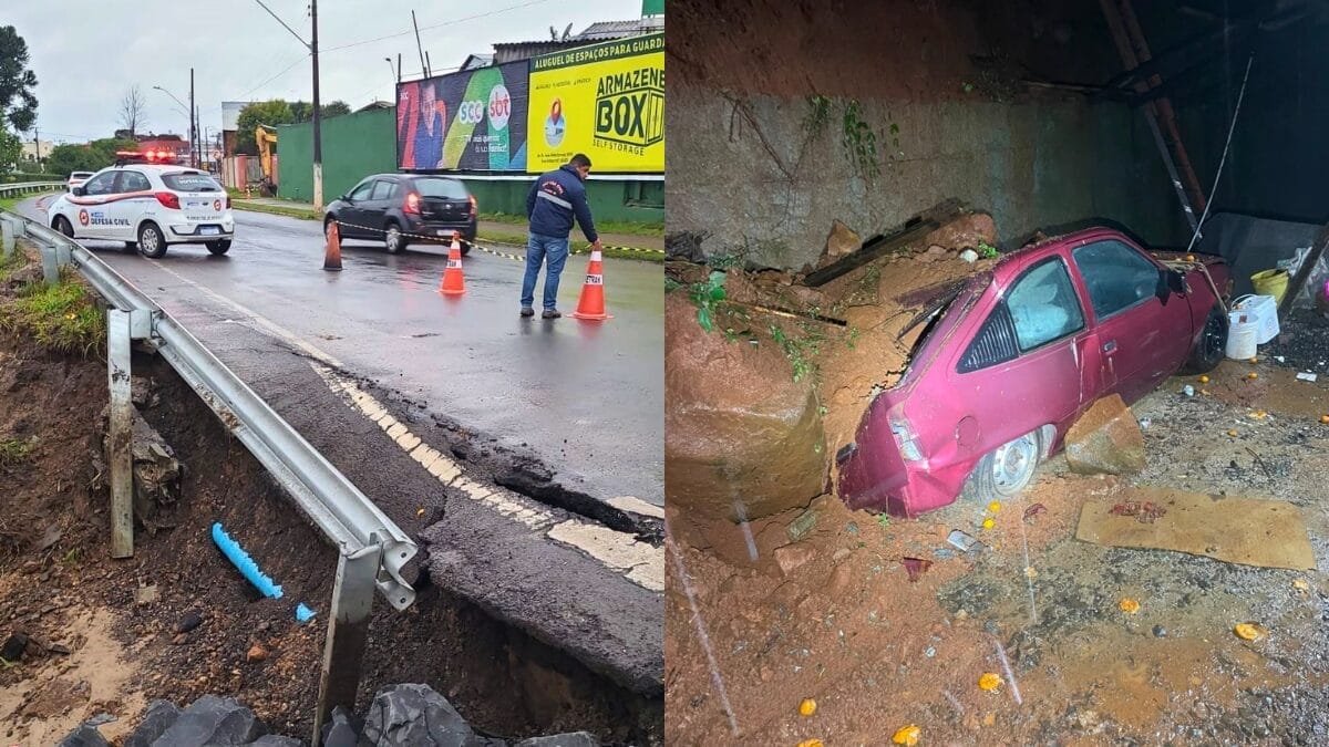 Estragos foram registrados principalmente no Oeste e na Serra catarinense (Foto: Prefeitura de Lages; CBMSC, Divulgação)
