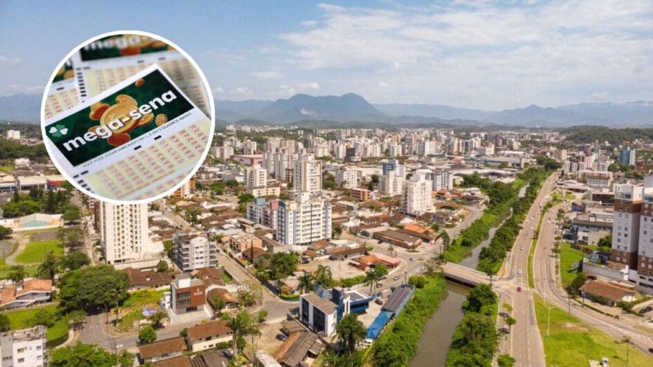 Uma das apostas vencedoras da Mega-Sena 3032 foi realizada em Joinville, em Santa Catarina (Foto: Mauro Schlieck, CVJ, Divulgação; Rodrigo de Oliveira, Caixa, Divulgação)