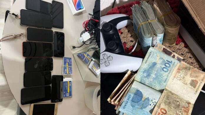 Aparelhos celular e mais de R$ 27 mil em espécie foram encontrados na casa de um dos suspeitos (Foto Polícia Civil)
