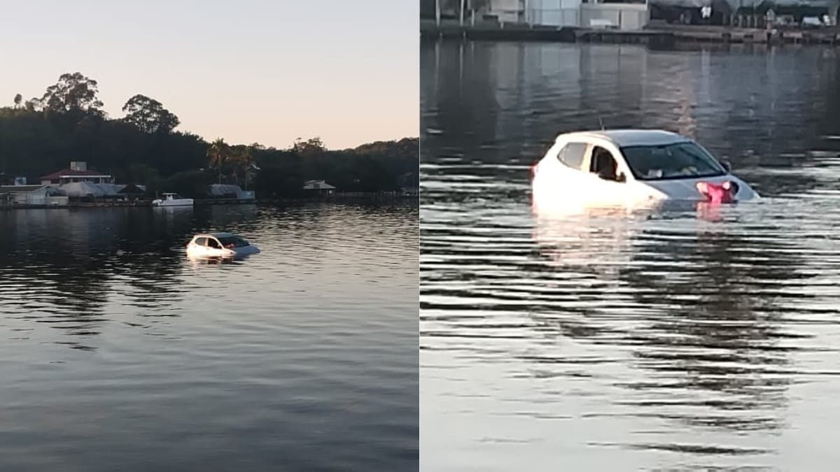 Moradores se surpreendem ao encontrar carro “misterioso” abandonado no meio da Lagoa da Conceição, em Florianópolis