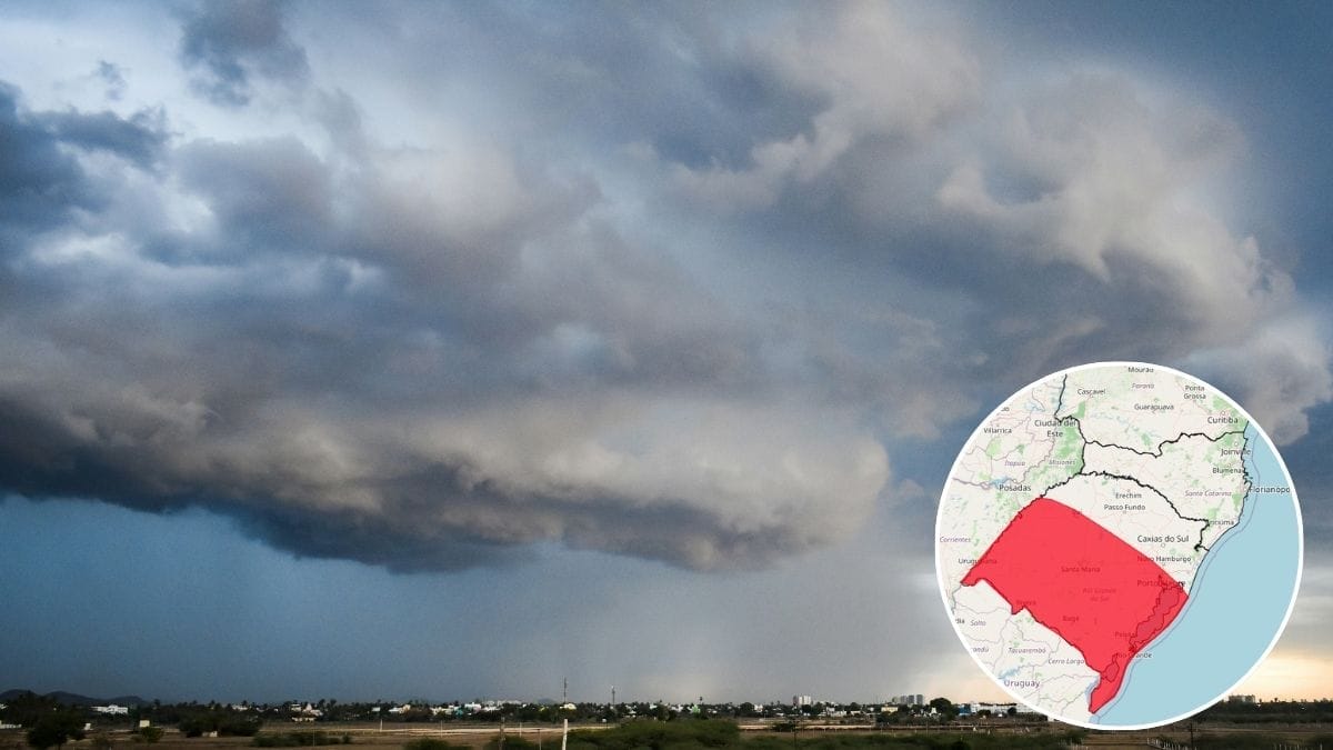 Colagem de tempestade com foto do Inmet