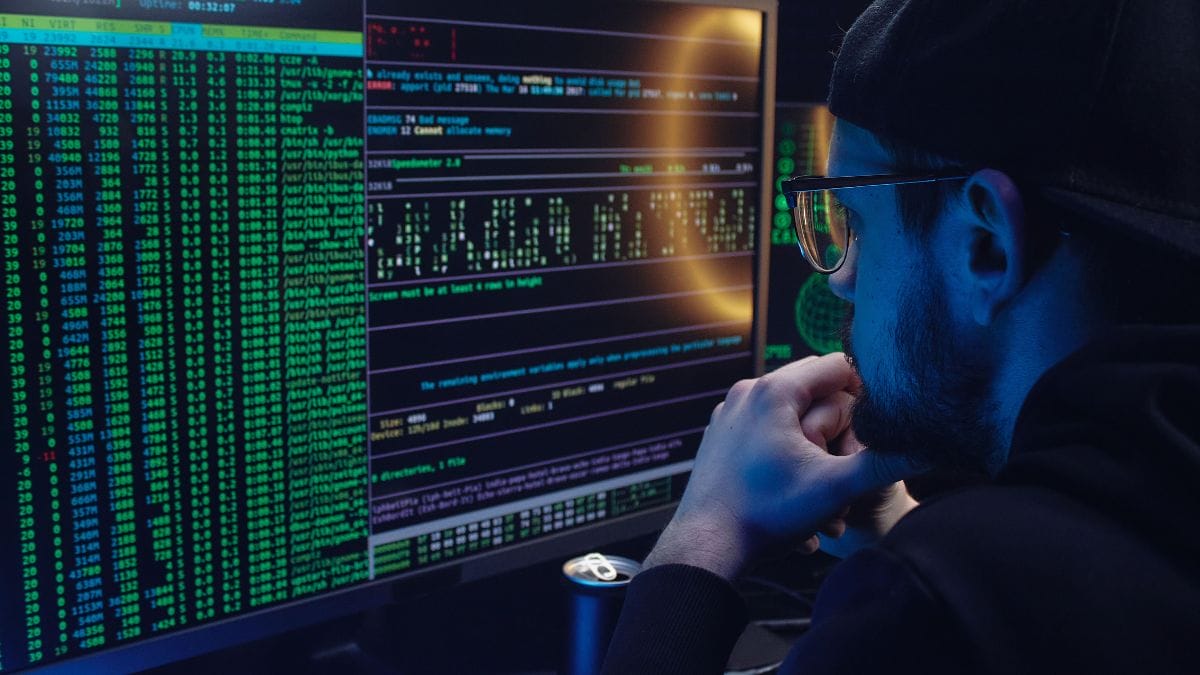 Desenvolvedor de software criando e testando sistemas em um computador.