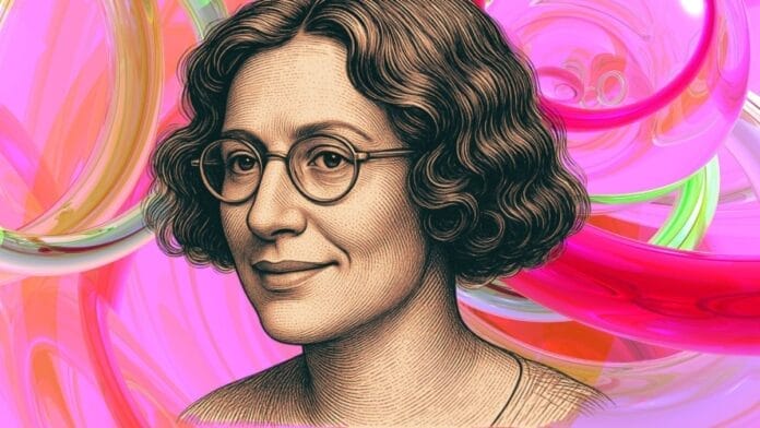 Retrato em preto e branco da filósofa francesa Simone Weil, de óculos redondos e cabelo curto