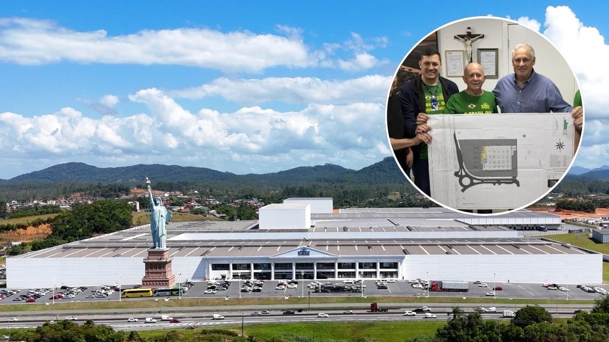 Centro de distribuição da Havan em Barra Velha e encontro entre o diretor de Expansão da varejista, Nilton Hang, e prefeito Maickon Campos Sgrott para protocolar o projeto do empreendimento em Tijucas