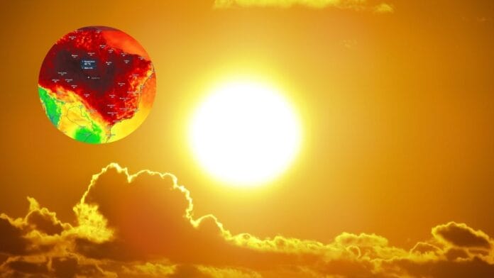 Máximas superam os 40°C em áreas do Centro-Oeste e Norte do Brasil (Foto Meteored, Divulgação) (1)