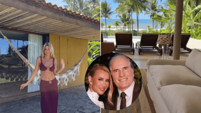 Resort de luxo onde Roberto Justus e Ana Paula Siebert estão hospedados tem banheiro sem teto