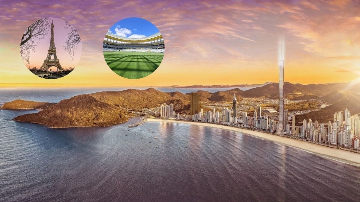 Projeto do Senna Tower com comparação da área construída a 20 campos de futebol