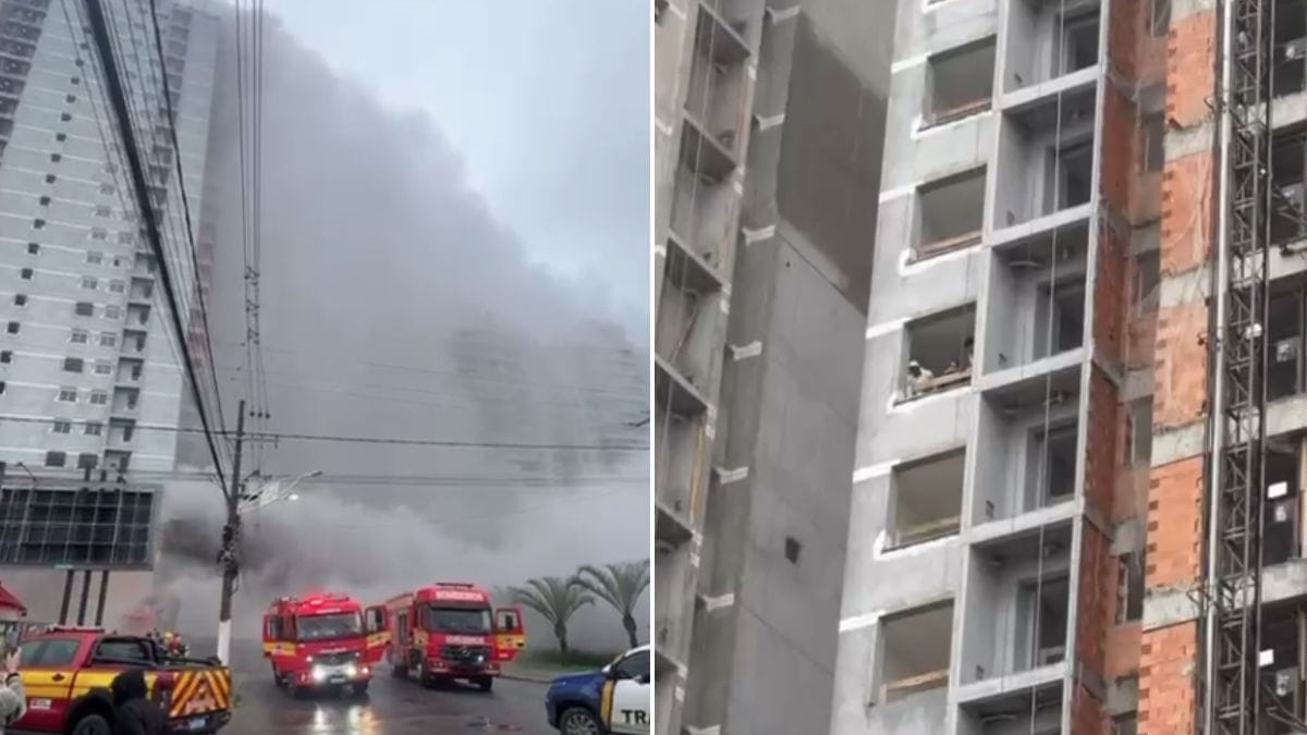 VÍDEO: Incêndio atinge prédio em construção e deixa trabalhadores presos em meio a fumaça em Balneário Piçarras