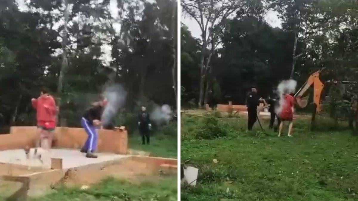 Vídeo mostra morador levando sequência de tiros de borracha ao tentar proteger construção de ser demolida em Joinville