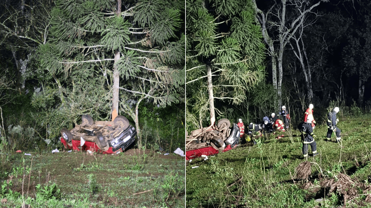Mulher morre após caminhonete despencar em barranco de 50 metros em SC