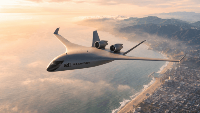 Jet1 mostra em voo o desenho de “arraia” que deverá ser testado em escala real antes do desenvolvimento comercial do Z4 (Foto: Divulgação / JetZero)