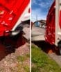 Cratera se abre e caminhão do lixo cai em rua de SC