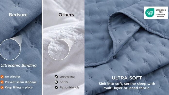 Colcha Bedsure Quilts tamanho Queen, Edredom Fino, Cobertor Azul Mineral | Roupa de Cama para Todas as Estações