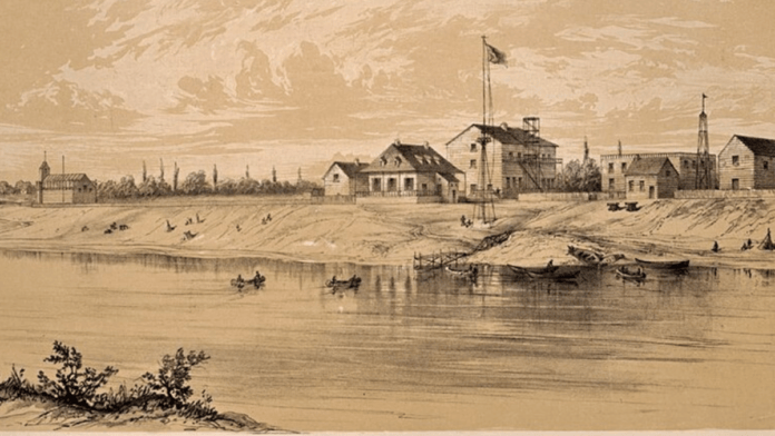 A chegada do comércio de peles alterou profundamente a economia e o contato com europeus em James Bay. A Moose Factory se tornou um dos principais pontos dessa transformação (Imagem: William Trask / Archives of Ontario)