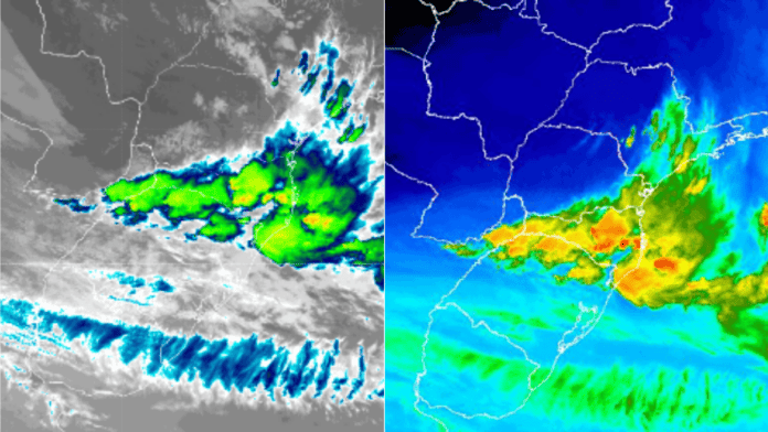 Imagens de satélite mostram tempestade “engolindo” SC em meio a alerta de chuvas e raios