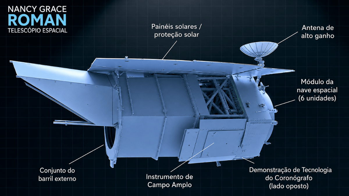 Telescópio Espacial Nancy Grace Roman (Foto: NASA / Imagem Editada)