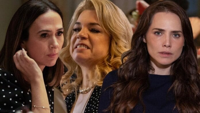Brigitte (Tata Werneck) Pilar (Isabel Teixeira) e Adriana (Leticia Colin) em cena de Quem Ama Cuida novela das nove da TV Globo