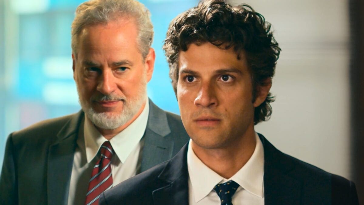 Ademir (Dan Stulbach) e Pedro (Chay Suede) em cena de Quem Ama Cuida, novela das nove da TV Globo