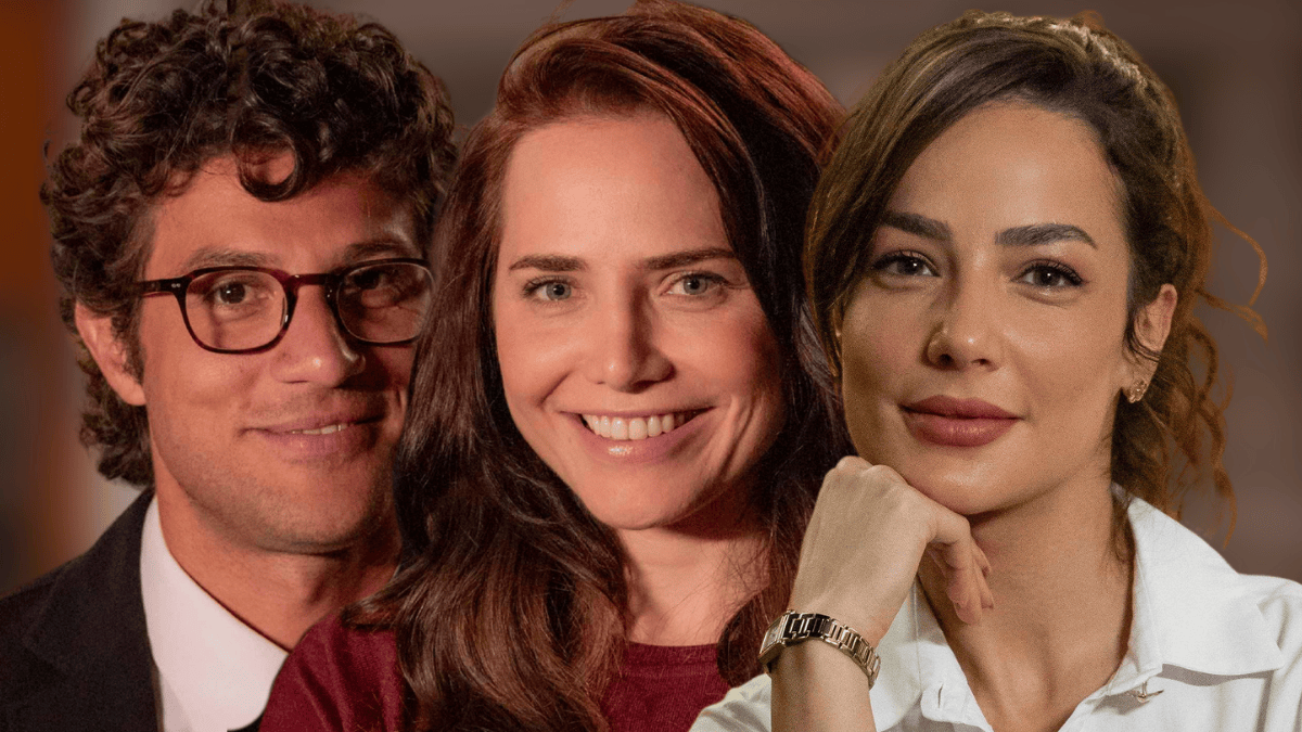 Pedro (Chay Suede), Adriana (Leticia Colin) e Bruna (Nanda Marques) em cena de Quem Ama Cuida, novela das nove da TV Globo