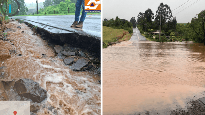 Chuva intensa provoca alagamentos, fecha ruas e ameaça rodovia em SC