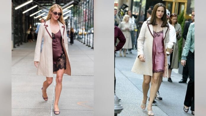 slip dress com blazer e salto preto