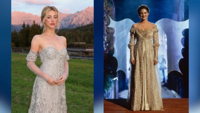 vestido cravejado de pedras, ombro a ombro e manga princesa