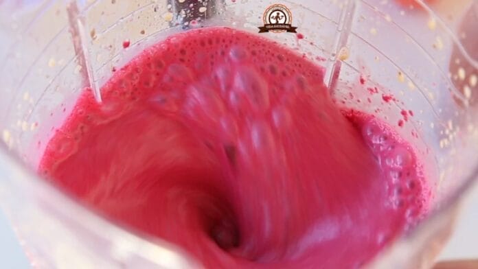 Liquidificador batendo os primeiros ingredientes da massa do cupcake de beterrada