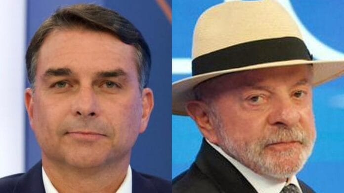 Lula e Flavio Bolsonaro na sabatina da Globo