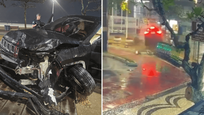 Motorista embriagada perde controle, bate em painel e poste e destrói Jeep de mais de R$ 130 mil em SC
