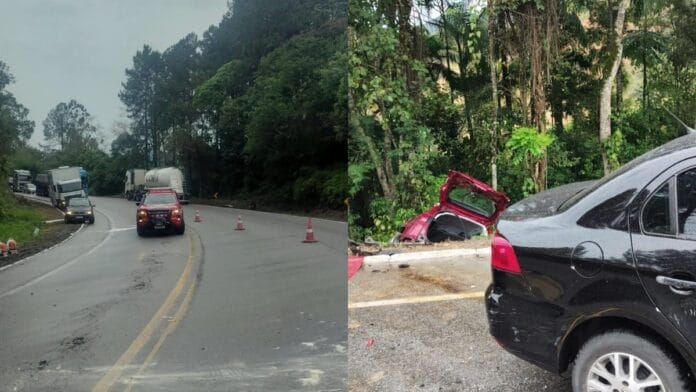 Motorista morre e adolescentes ficam feridos em acidente com dois carros e caminhão na Grande Florianópolis