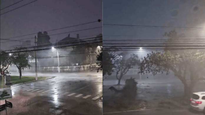 Ventania de até 115 km/h derruba prédio, deixa milhares sem luz e postes bloqueiam rodovia no RS; VÍDEO