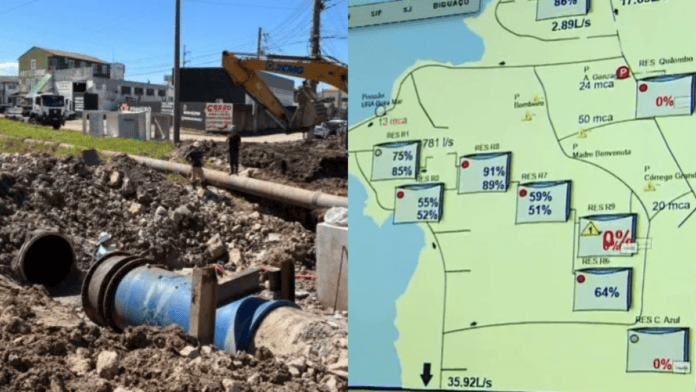 Falta de água na Grande Florianópolis já perdura por quatro dias (Foto: Divulgação; NSC TV, Reprodução)
