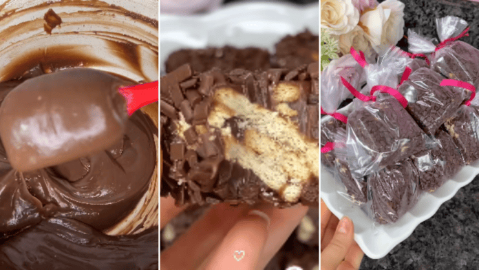 Palha italiana para vender rende 16 unidades: receita leva brigadeiro, bolacha e pode sair por R$ 5 a R$ 8 cada