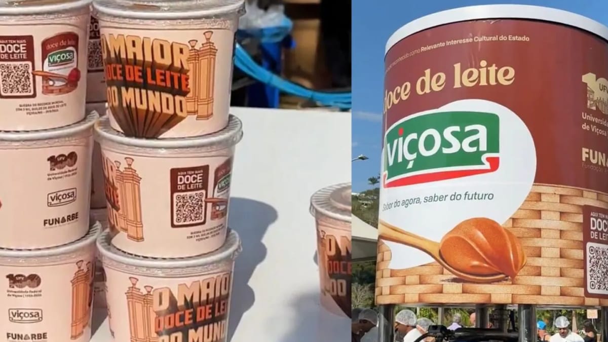 Estrutura de grandes proporções foi utilizada para preparar o doce de leite que pode entrar para o Guinness (Reprodução: X)